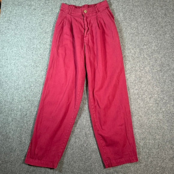BIG BUD PRESS Trousers Red Purple Pleated High Waisted Cotton Women's XS Boho